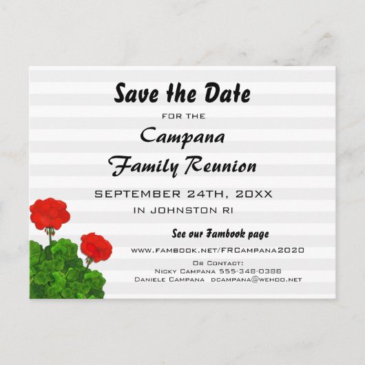 Red Geranium Reunion, Feest, Evenement Save the Da Uitnodiging Briefkaart (Voorkant)