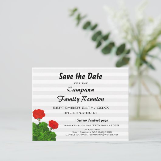Red Geranium Reunion, Feest, Evenement Save the Da Uitnodiging Briefkaart (Staand voorkant)