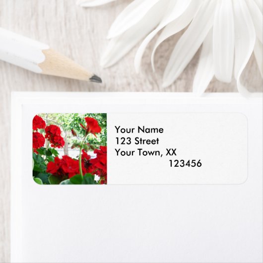 Red Geraniums Return Address Labels (Insitu)