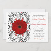 Red Gerber Daisy Black Floral Wedding Invitation Kaart (Voorkant)