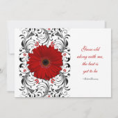 Red Gerber Daisy Black Floral Wedding Invitation Kaart (Achterkant)
