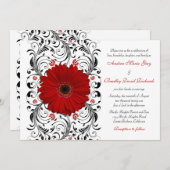 Red Gerber Daisy Black Floral Wedding Invitation Kaart (Voorkant / Achterkant)