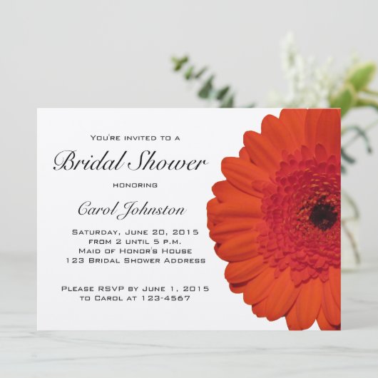 Red Gerber Daisy Bridal Shower Kaart (Staand voorkant)