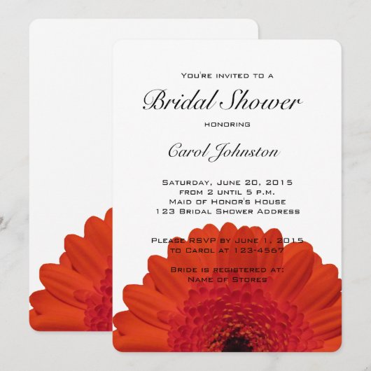 Red Gerber Daisy Bridal Shower Kaart (Voorkant / Achterkant)