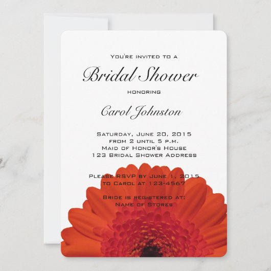 Red Gerber Daisy Bridal Shower Kaart (Voorkant)