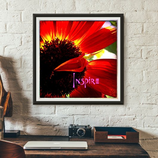 Red Gerber Daisy Closeup Foto Bold Modern Inspire Poster
