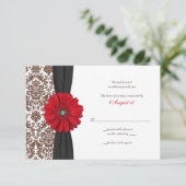Red Gerber Daisy Damask Reply Kaart (Staand voorkant)