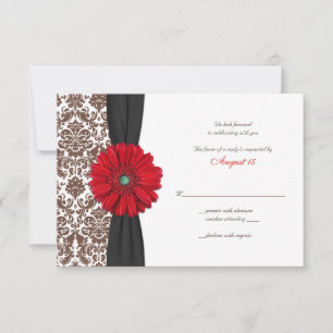 Red Gerber Daisy Damask Reply Kaart