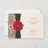 Red Gerber Daisy Damask Reply Kaart (Voorkant)