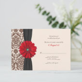 Red Gerber Daisy Damask Reply Kaart (Staand voorkant)