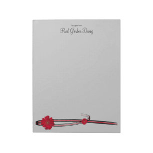 Red Gerber Daisy en Filigree Sjabloon Notitieblok
