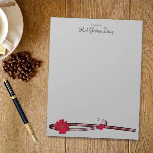 Red Gerber Daisy en Filigree Sjabloon Notitieblok