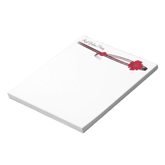 Red Gerber Daisy en Filigree Sjabloon Notitieblok (Linkerzijde)