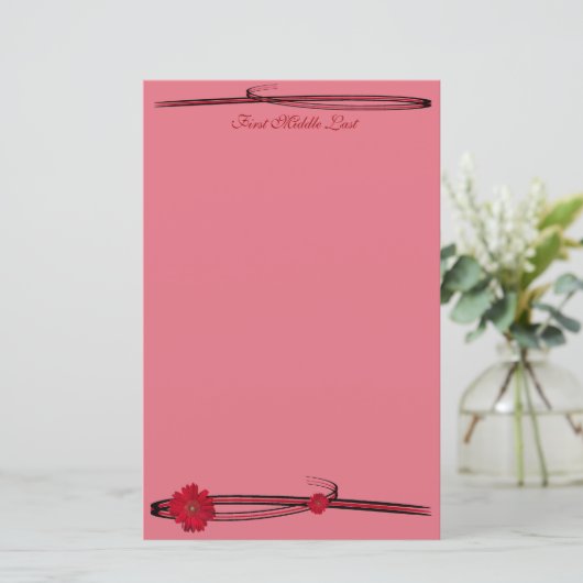 Red Gerber Daisy Flower Photography Floury Custom Briefpapier (Staand voorkant)