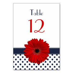 Red Gerber Daisy Navy Blauw Wit Polka Dot Wedding Kaart