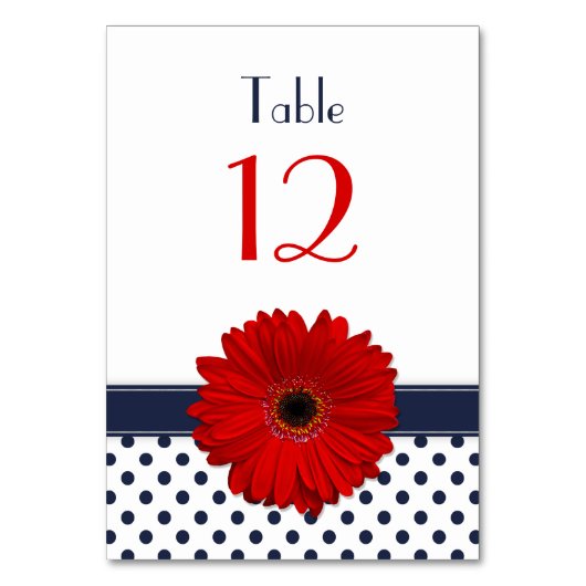 Red Gerber Daisy Navy Blauw Wit Polka Dot Wedding Kaart (Achterkant)