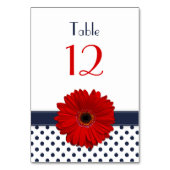 Red Gerber Daisy Navy Blauw Wit Polka Dot Wedding Kaart (Voorkant)