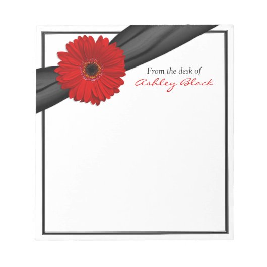 Red Gerber Daisy Ribbon Gepersonaliseerd Notitiebl Notitieblok (Voorkant)