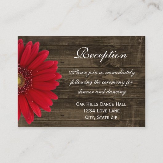 Red Gerber Daisy Wedding Reception Direction Card Informatiekaartje (Voorkant)