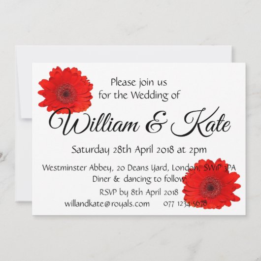 Red Gerbera bruiloft uitnodiging gepersonaliseerd (Achterkant)