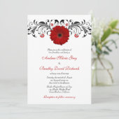 Red Gerbera Daisy Black Floral Wedding Invitation Kaart (Staand voorkant)