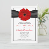 Red Gerbera Daisy Black Ribbon Wedding Invitation Kaart (Staand voorkant)