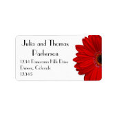 Red Gerbera Daisy Bloem Bruiloft Retouradres Etiket (Voorkant)