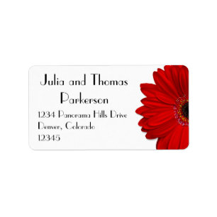 Red Gerbera Daisy Bloem Bruiloft Retouradres Etiket