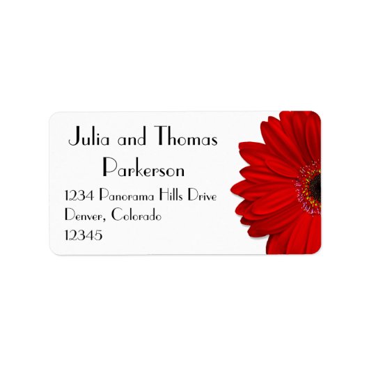 Red Gerbera Daisy Bloem Bruiloft Retouradres Etiket (Voorkant)