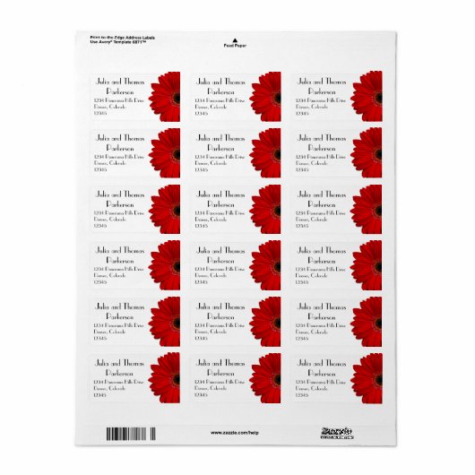 Red Gerbera Daisy Bloem Bruiloft Retouradres Etiket (Full Sheet)