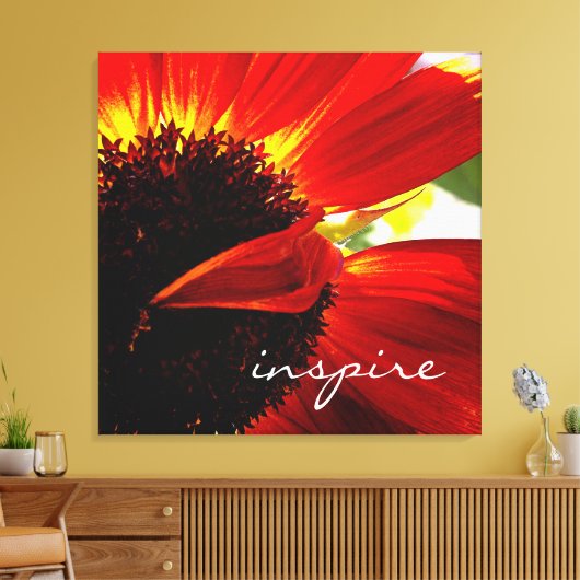 Red Gerbera Daisy Bold Modern Photo Inspire Script Canvas Afdruk (Insitu (Woonkamer))