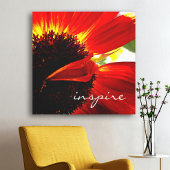 Red Gerbera Daisy Bold Modern Photo Inspire Script Canvas Afdruk