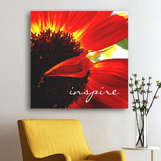 Red Gerbera Daisy Bold Modern Photo Inspire Script Canvas Afdruk
