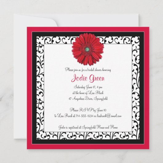 Red Gerbera Daisy Bridal Shower Kaart (Achterkant)
