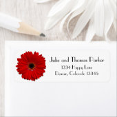 Red Gerbera Daisy Bruiloft Retouradres Label (Insitu)
