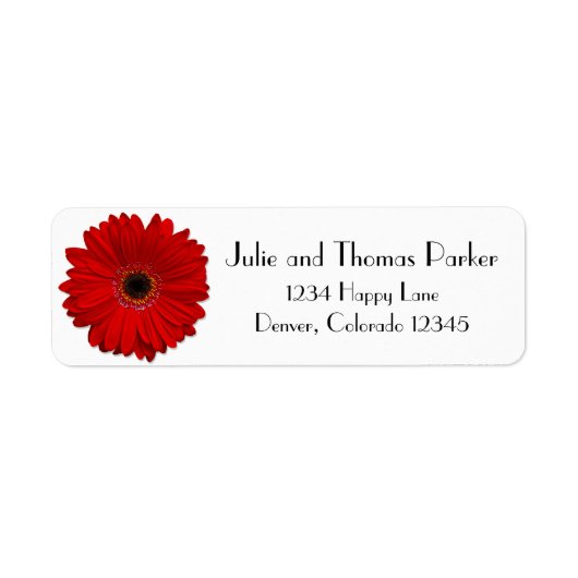 Red Gerbera Daisy Bruiloft Retouradres Label (Voorkant)