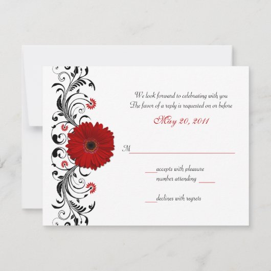 Red Gerbera Daisy Floral Response Kaart (Achterkant)