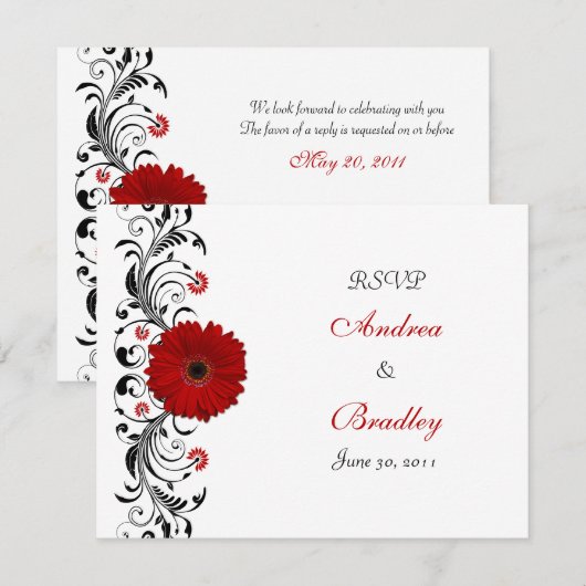 Red Gerbera Daisy Floral Response Kaart (Voorkant / Achterkant)