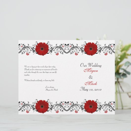 Red Gerbera Daisy Floral Wedding Programme (Staand voorkant)