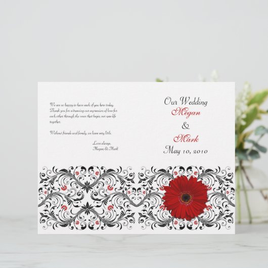 Red Gerbera Daisy Floral Wedding Programme (Staand voorkant)