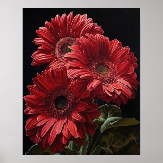 Red Gerbera Daisy Flowers Art Print Poster (Voorkant)