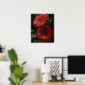 Red Gerbera Daisy Flowers Art Print Poster (Thuiskantoor)
