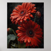 Red Gerbera Daisy Flowers Art Print Poster (Voorkant)