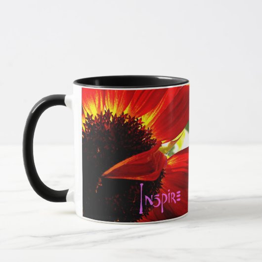 Red Gerbera Daisy Foto Inspire Quote Typografie Mok (Links)