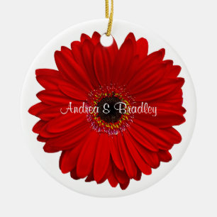 Red Gerbera Daisy gepersonaliseerde bruiloft Jubil Keramisch Ornament