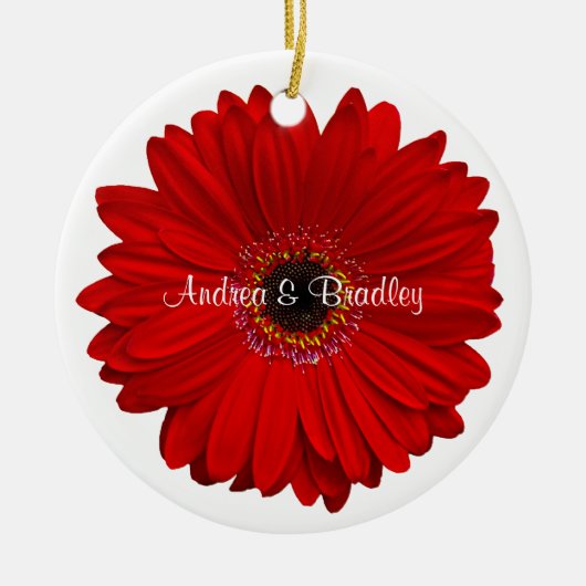 Red Gerbera Daisy gepersonaliseerde bruiloft Jubil Keramisch Ornament (Voorkant)