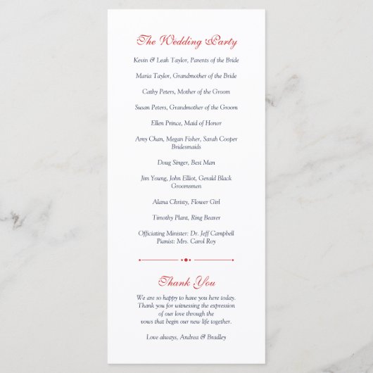 Red Gerbera Daisy Navy Polka Dot Wedding Program Programmakaart (Achterkant)