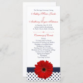 Red Gerbera Daisy Navy Polka Dot Wedding Program Programmakaart (Voorkant / Achterkant)