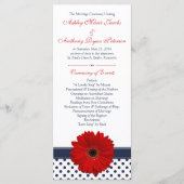 Red Gerbera Daisy Navy Polka Dot Wedding Program Programmakaart (Voorkant)