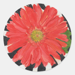 Red Gerbera Daisy over Zebra Ronde Sticker